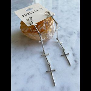 ⭐ ➡️ 5 for $25 ⬅️ ⭐   Silver Tone Shoulder Duster Earrings, Crosses, Forever 21